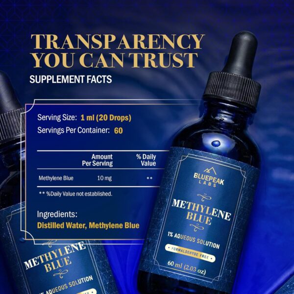product4 Methylene Blue Drops, No Formaldehyde, Methylene Blue Pharmaceutical Grade, High Purity Lab Compound, 1% Solution, Third Party Lab Tested, Made in USA, 60mL