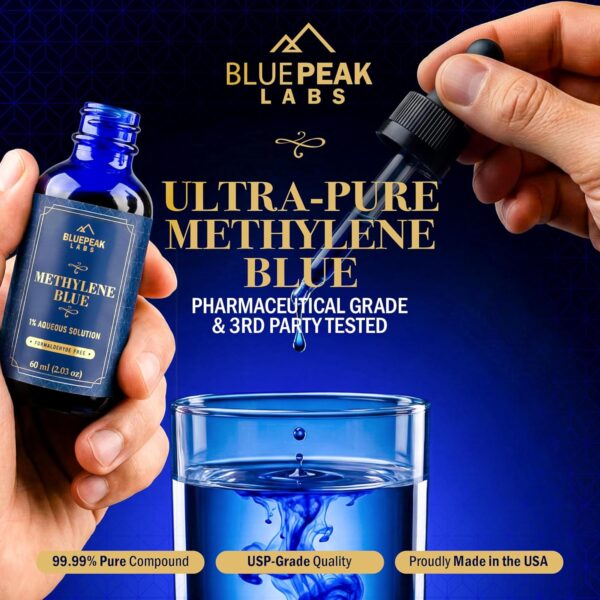 product9 Methylene Blue Drops, No Formaldehyde, Methylene Blue Pharmaceutical Grade, High Purity Lab Compound, 1% Solution, Third Party Lab Tested, Made in USA, 60mL